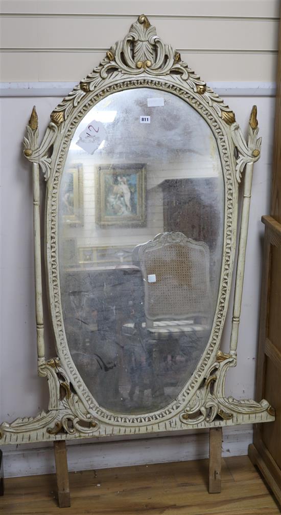 A cream and gilt painted overmantel mirror W.91cm